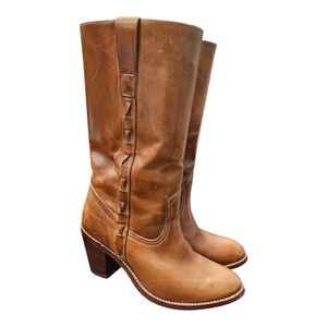 Endicott Johnson Tan Leather Heeled Cowboy Boots Womens Size 7.5 Vintage Western